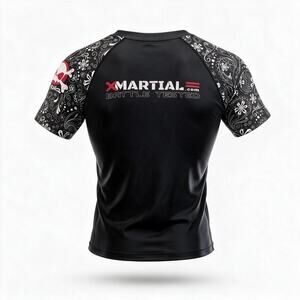 XMartial Men’s XL Compression Rash Guard Black Paisley Skull MMA BJJ